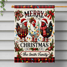 Merry Christmas Our Family With Festive Chickens And Holiday Lights - Personalized Flag - FAM1016_GAF