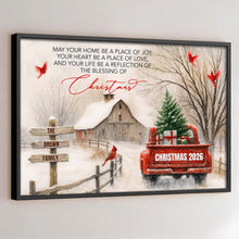 May Your Home Be A Place Of Joy Christmas Red Truck Barn Cardinals - Personalized Custom Horizontal Poster - FAM1041_HPOS