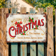 Welcome To Christmas At Our Family With Holly Berries And Ribbons - Personalized Metal Sign - FAM1052_MSIGN