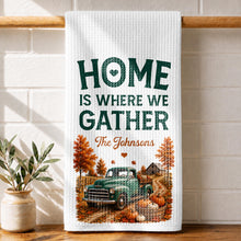 Home Is Where We Gather Vintage Truck And Autumn Pumpkins - Personalized Kitchen Towel - FAM1108_TOWL