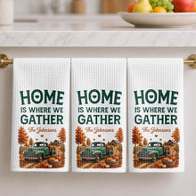 Home Is Where We Gather Vintage Truck And Autumn Pumpkins - Personalized Kitchen Towel - FAM1108_TOWL