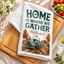 Home Is Where We Gather Vintage Truck And Autumn Pumpkins - Personalized Kitchen Towel - FAM1108_TOWL
