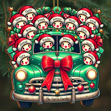 Vintage Truck Full of Christmas Cheer and Santa Hats - Personalized Custom Wood Ornament, Custom Shaped - FAM137_WDO