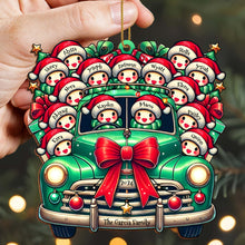 Vintage Truck Full of Christmas Cheer and Santa Hats - Personalized Custom Wood Ornament, Custom Shaped - FAM137_WDO