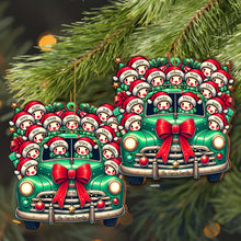 Vintage Truck Full of Christmas Cheer and Santa Hats - Personalized Custom Wood Ornament, Custom Shaped - FAM137_WDO