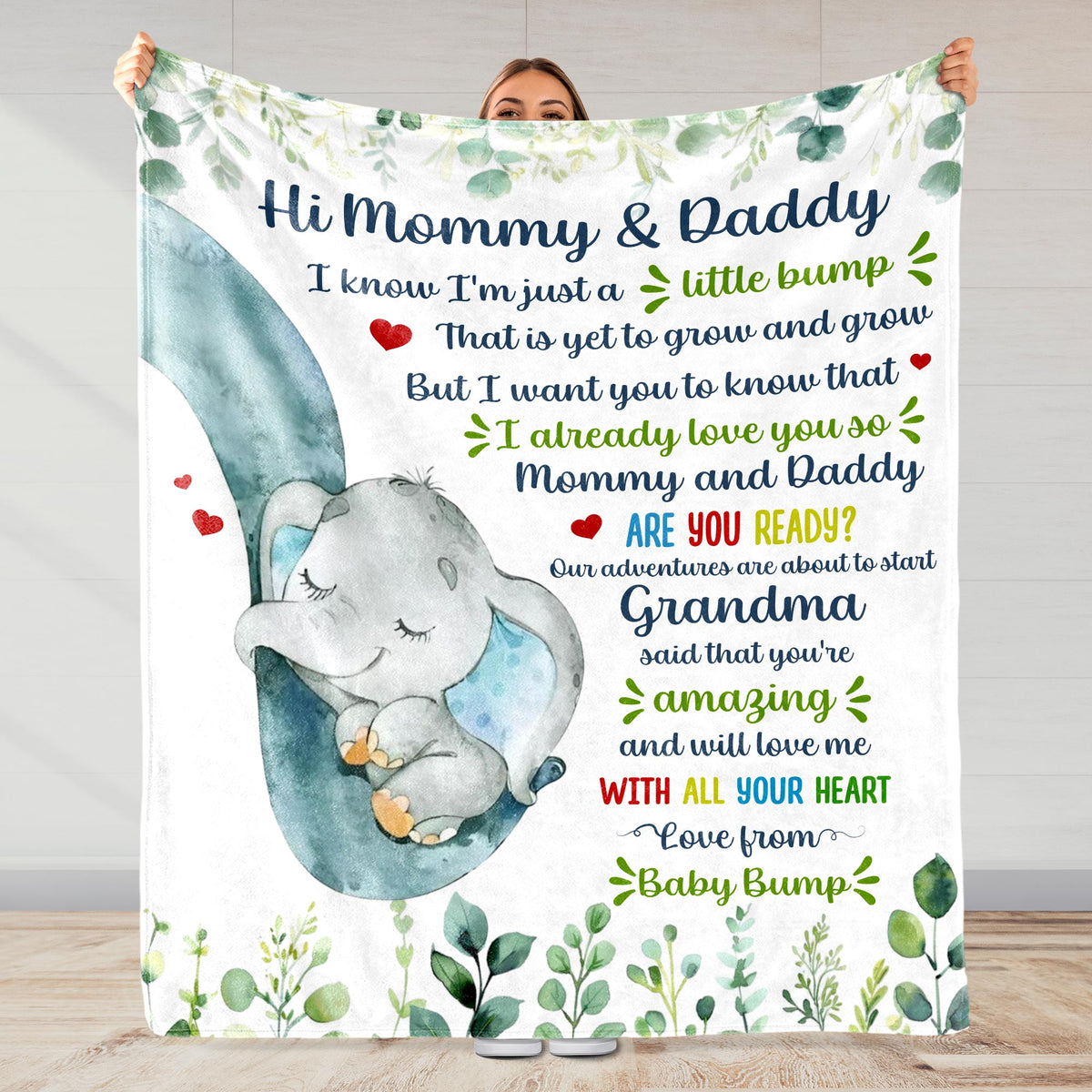 Love From Baby Bump Elephant Design For Expecting Parents - Personalized Custom Blanket - FAM290_BLK