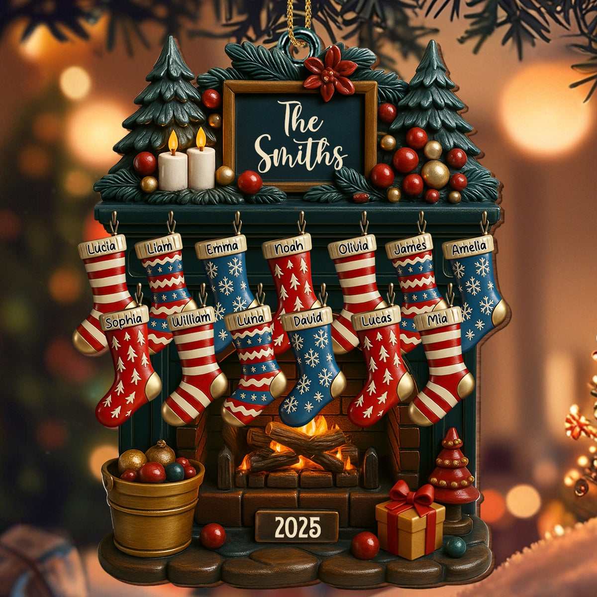 Holiday Gatherings Customized Family Name Wood Ornament - Personalized Custom Wood Ornament, Custom Shaped - FAM465_WDO