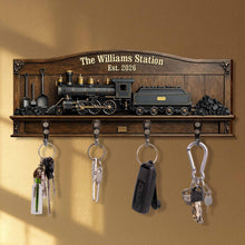 The Family Station With Vintage Steam Train And Locomotive - Personalized Key Holder - FAM806_KHO
