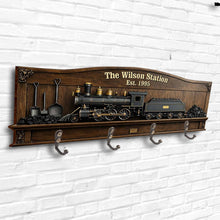 The Family Station With Vintage Steam Train And Locomotive - Personalized Key Holder - FAM806_KHO