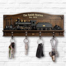 The Family Station With Vintage Steam Train And Locomotive - Personalized Key Holder - FAM806_KHO