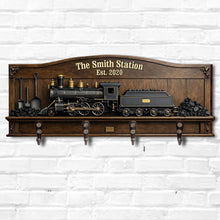 The Family Station With Vintage Steam Train And Locomotive - Personalized Key Holder - FAM806_KHO