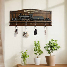 The Family Station With Vintage Steam Train And Locomotive - Personalized Key Holder - FAM806_KHO