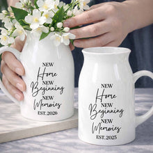 New Home New Beginning New Memories Est. Custom Ceramic Flower Vase - Personalized Ceramic Flower Vase - FAM881_CEV