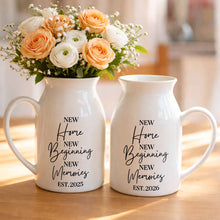 New Home New Beginning New Memories Est. Custom Ceramic Flower Vase - Personalized Ceramic Flower Vase - FAM881_CEV