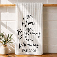 New Home New Beginning New Memories Minimalist Typography - Personalized Kitchen Towel - FAM881_TOWL