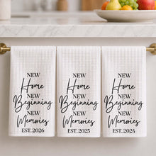 New Home New Beginning New Memories Minimalist Typography - Personalized Kitchen Towel - FAM881_TOWL