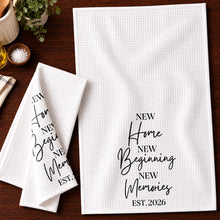 New Home New Beginning New Memories Minimalist Typography - Personalized Kitchen Towel - FAM881_TOWL