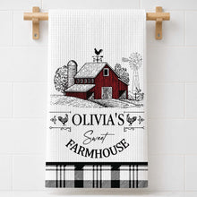 Sweet Farmhouse Custom Name Barn And Rooster Design - Personalized Kitchen Towel - FARM082_TOWL
