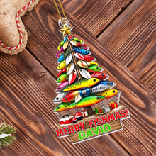 Merry Fishmas Christmas Tree Made Of Fishing Lures And Gear - Personalized Custom Acrylic Ornament, Christmas Gift - FISH063_ACO