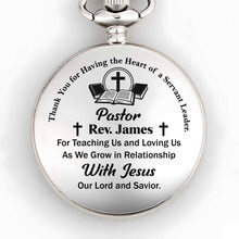 Thank You For Having The Heart Of A Servant Leader, Book And Cross - Personalized Silver Plated Pocket Watch - FTH040_SWATCH