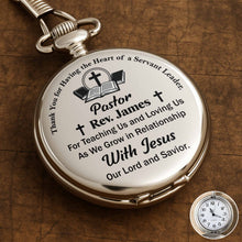 Thank You For Having The Heart Of A Servant Leader, Book And Cross - Personalized Silver Plated Pocket Watch - FTH040_SWATCH