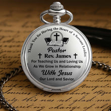 Thank You For Having The Heart Of A Servant Leader, Book And Cross - Personalized Silver Plated Pocket Watch - FTH040_SWATCH
