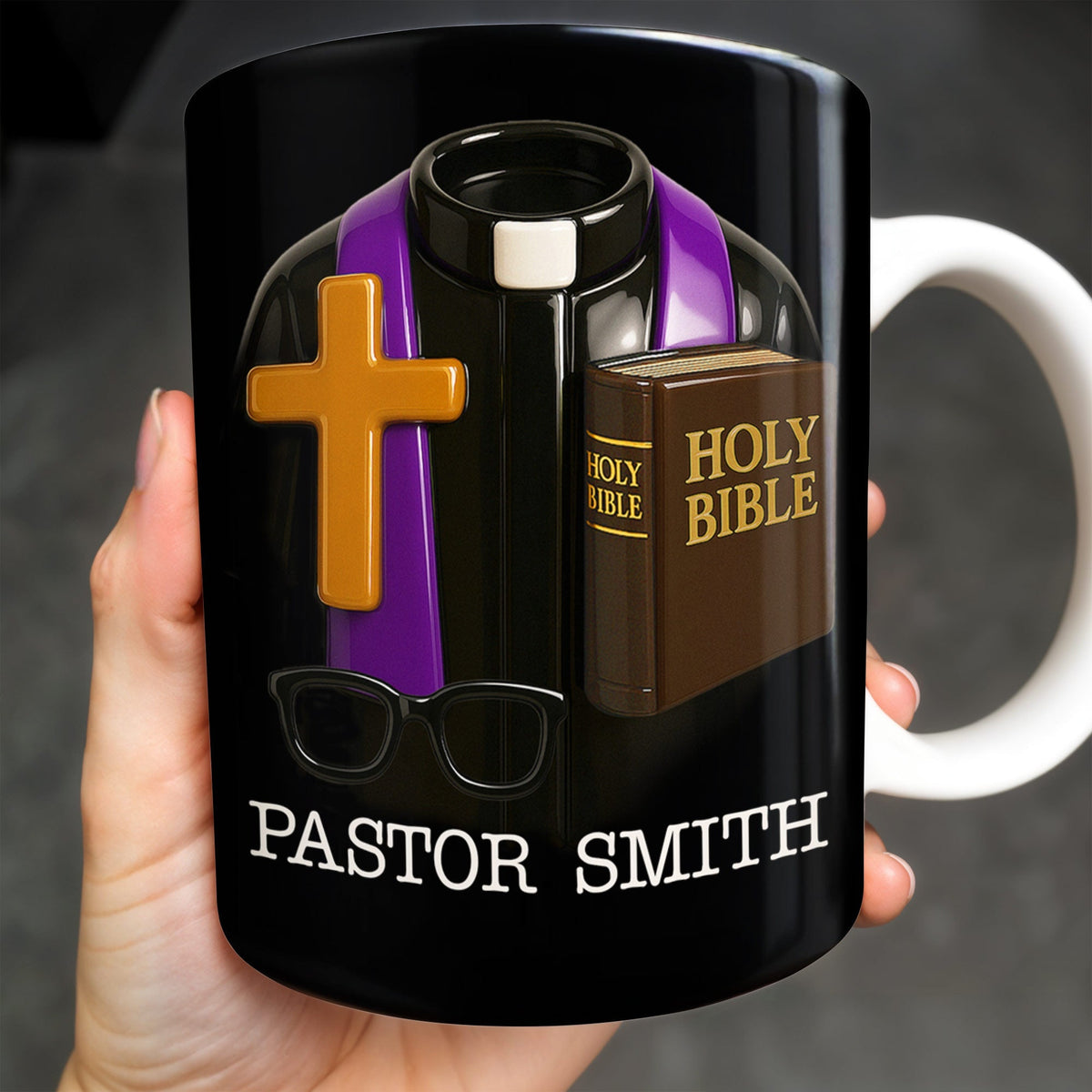 Pastor, Cross, Glasses and Holy Bible - Personalized Custom Coffee Mug - FTH054_MG