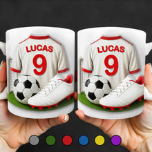 Celebrate Your Passion For Soccer With This Vibrant Soccer Jersey, Soccer Ball, And Soccer Cleats - Personalized Custom Coffee Mug - FTN007_MG