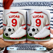 Celebrate Your Passion For Soccer With This Vibrant Soccer Jersey, Soccer Ball, And Soccer Cleats - Personalized Custom Coffee Mug - FTN007_MG