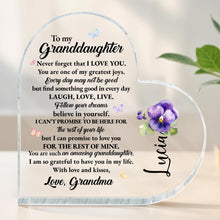 Love And Life Promises To Granddaughter With Butterflies And Flowers - Personalized Heart Shaped Acrylic Plaque - GDT123_HAP