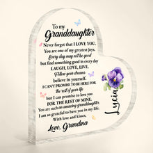 Love And Life Promises To Granddaughter With Butterflies And Flowers - Personalized Heart Shaped Acrylic Plaque - GDT123_HAP