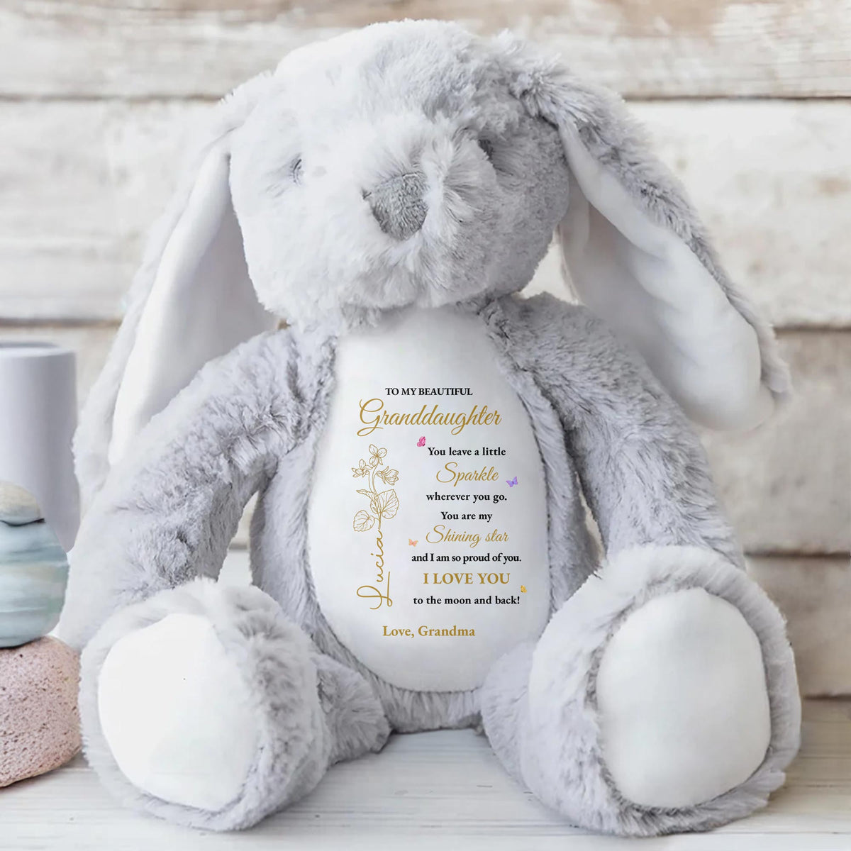 To My Beautiful Granddaughter, You leave a little Sparkle, Stuffed Bunny with Stars - Personalized Stuffed Bunny - GDT187_BUN