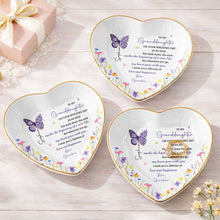 To My Granddaughter On Your Wedding Day Butterfly And Wildflowers Ceramic Dish - Personalized Custom Jewelry Dish, Ceramic Dish, Heart Shape - GDT815_HCRF