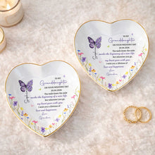 To My Granddaughter On Your Wedding Day Butterfly And Wildflowers Ceramic Dish - Personalized Custom Jewelry Dish, Ceramic Dish, Heart Shape - GDT815_HCRF