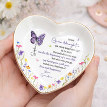 To My Granddaughter On Your Wedding Day Butterfly And Wildflowers Ceramic Dish - Personalized Custom Jewelry Dish, Ceramic Dish, Heart Shape - GDT815_HCRF