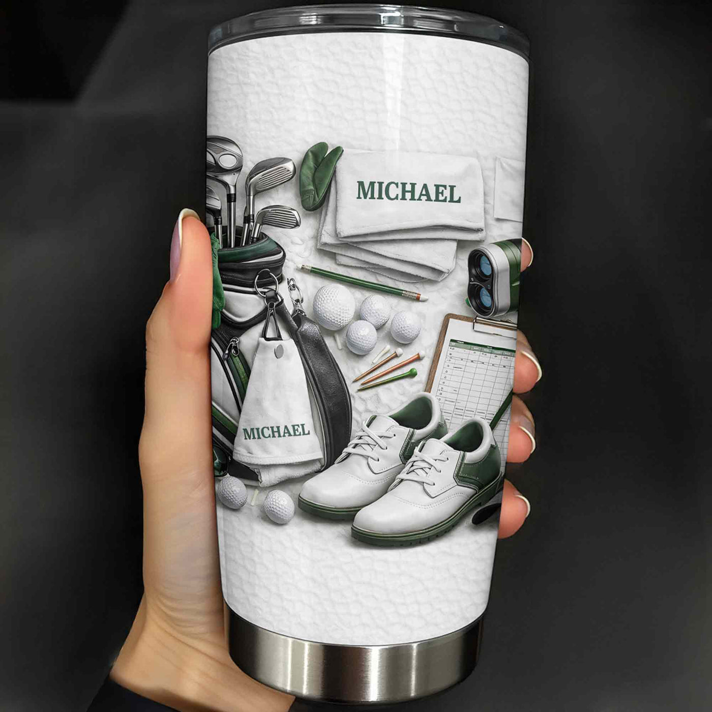 Golf Enthusiast Personalized Tumbler Featuring Clubs and Balls - Personalized Custom Stainless Steel Tumbler 20oz 30oz - GOLF012_TB