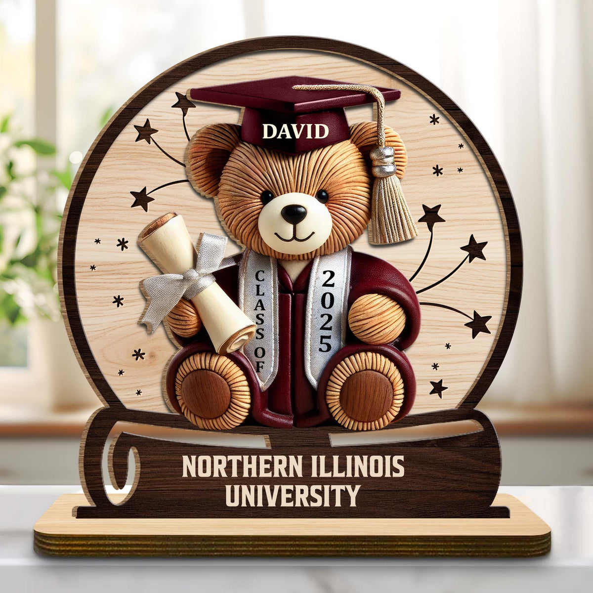 Celebrate Your Achievements Wooden Graduate Teddy Bear Plaque - Personalized Custom 2-Layer Wood Plaque With Flat Base - GRAD018_WPLA