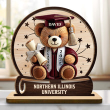 Celebrate Your Achievements Wooden Graduate Teddy Bear Plaque - Personalized Custom 2-Layer Wood Plaque With Flat Base - GRAD018_WPLA