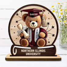 Celebrate Your Achievements Wooden Graduate Teddy Bear Plaque - Personalized Custom 2-Layer Wood Plaque With Flat Base - GRAD018_WPLA