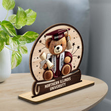 Celebrate Your Achievements Wooden Graduate Teddy Bear Plaque - Personalized Custom 2-Layer Wood Plaque With Flat Base - GRAD018_WPLA