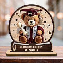 Celebrate Your Achievements Wooden Graduate Teddy Bear Plaque - Personalized Custom 2-Layer Wood Plaque With Flat Base - GRAD018_WPLA