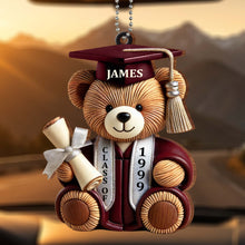 Graduation Cap, Diploma, Teddy Bear - Personalized Custom Wood Ornament, Car Hanging Ornament - GRAD021_WCA