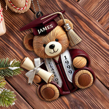 Graduation Cap, Diploma, Teddy Bear - Personalized Custom Wood Ornament, Car Hanging Ornament - GRAD021_WCA