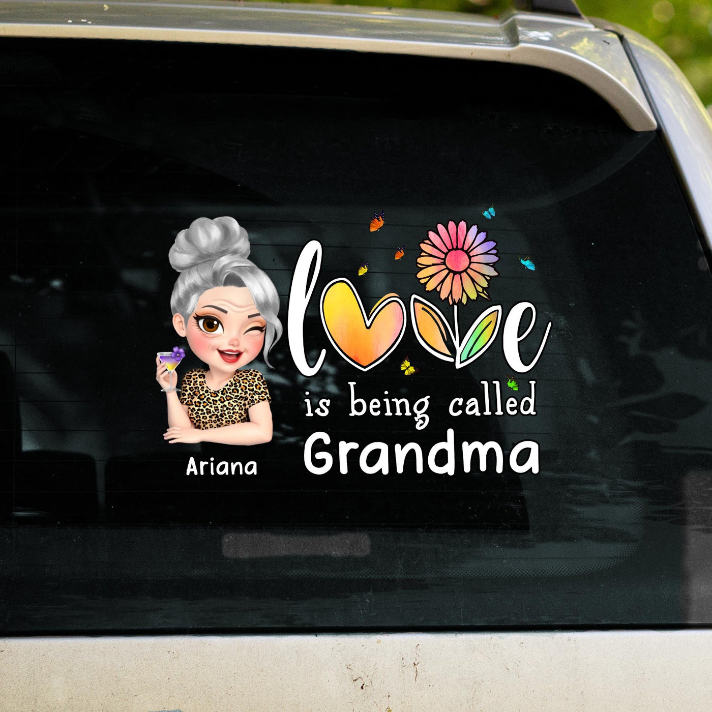 Love Is Being Called Grandma Heart and Flowers Design - Personalized Decor Decal - GRM048_STIK