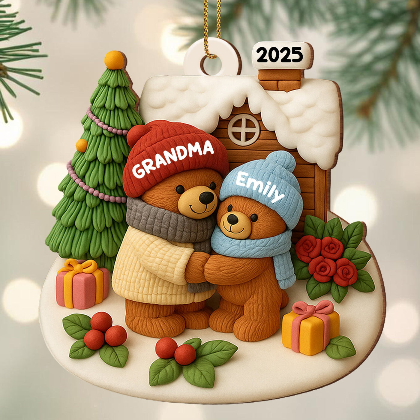 Celebrate A Special Bond With Bears And Christmas Decor - Personalized Custom Wood Ornament, Custom Shaped - GRM083_WDO