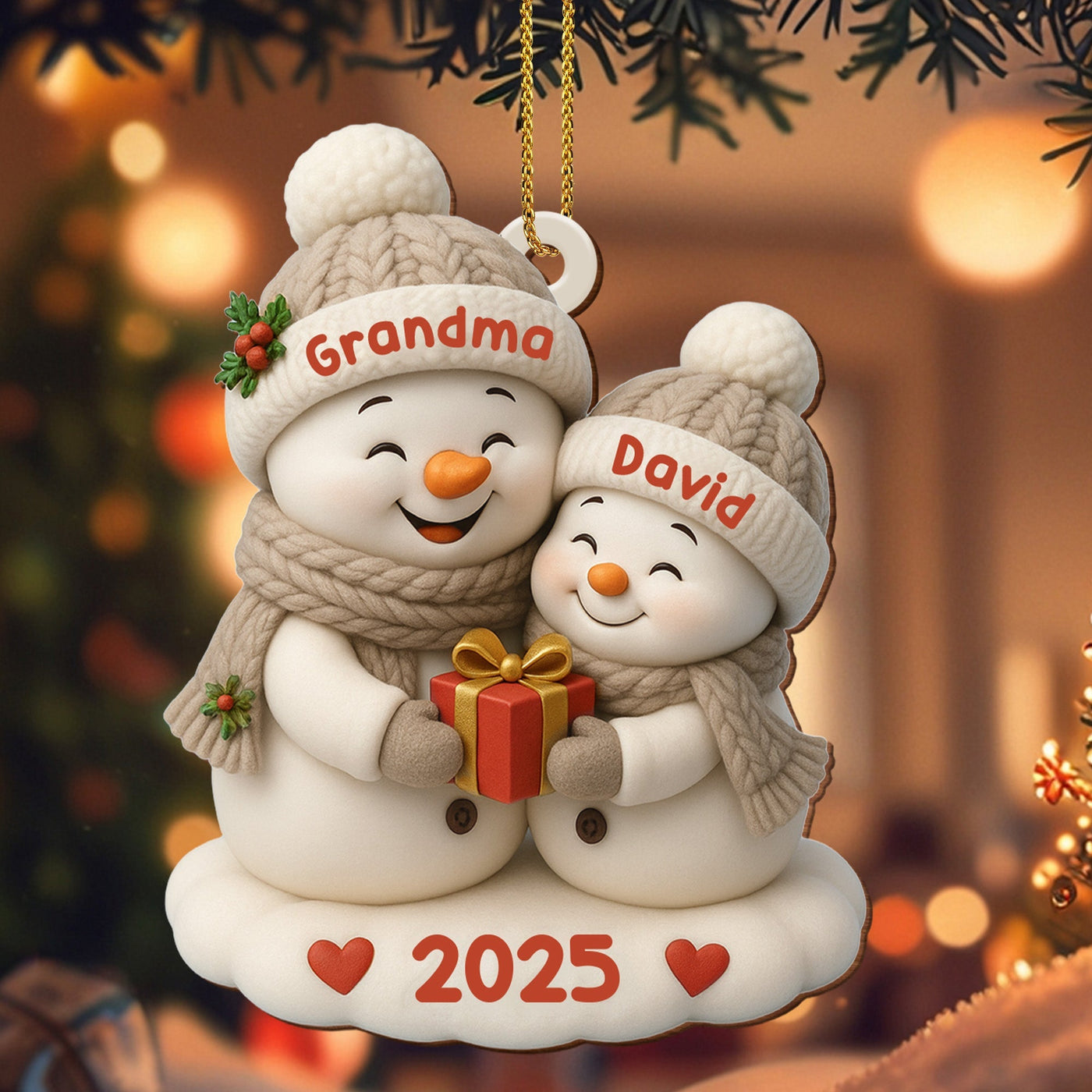 Celebrate A Joyful Holiday With Festive Snowmen - Personalized Custom Wood Ornament, Custom Shaped - GRM084_WDO