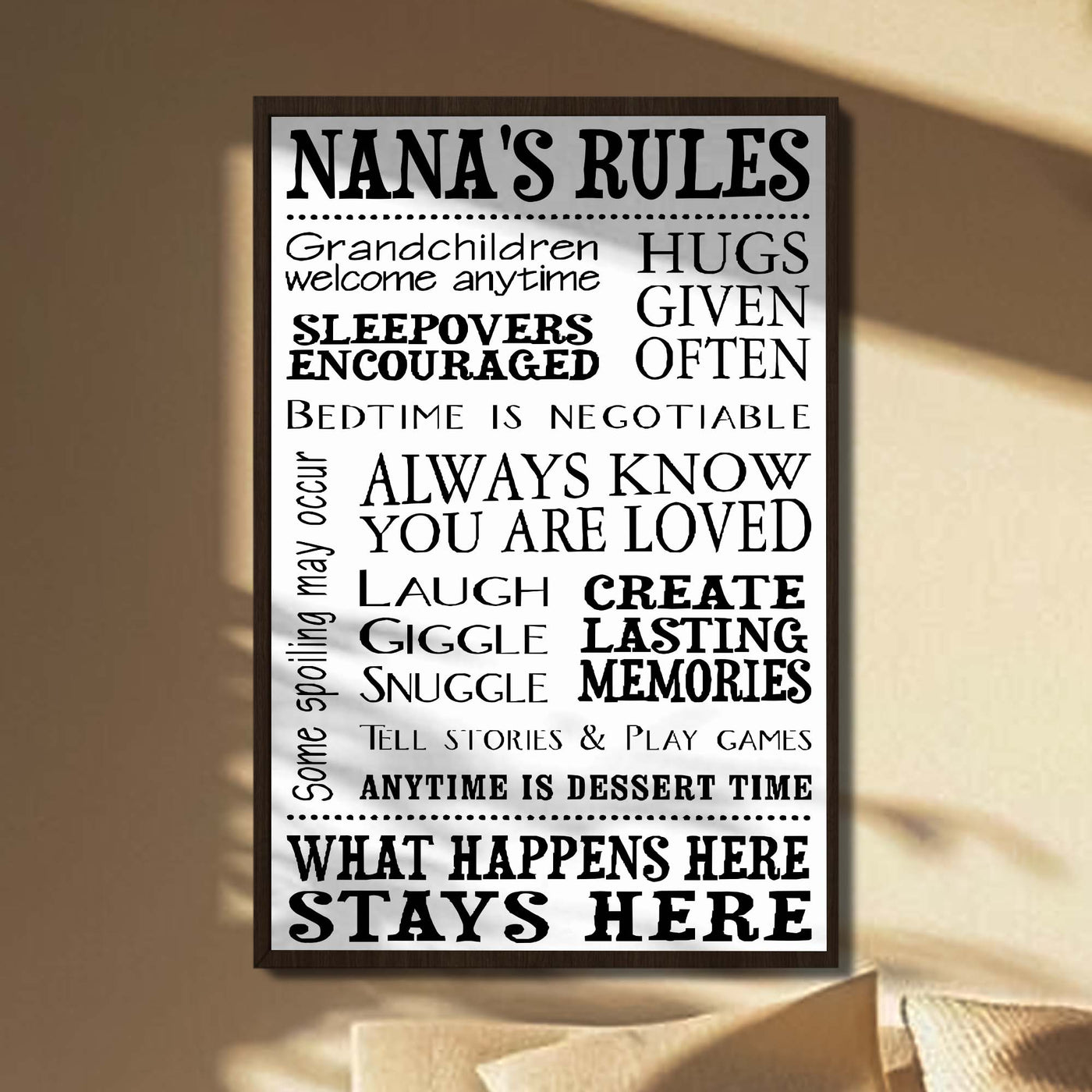 Nana's Rules Grandchildren Welcome Anytime Hugs Given Often Typography Poster - Personalized Custom Vertical Poster - GRM130_VPOS