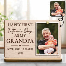 Happy First Father's Day As My Grandpa Custom Photo Plaque - Personalized Custom 2-Layer Wood Plaque With Flat Base - GRP054_WPLA