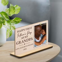 Happy First Father's Day As My Grandpa Custom Photo Plaque - Personalized Custom 2-Layer Wood Plaque With Flat Base - GRP054_WPLA