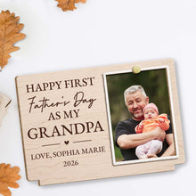Happy First Father's Day As My Grandpa Custom Photo Plaque - Personalized Custom 2-Layer Wood Plaque With Flat Base - GRP054_WPLA